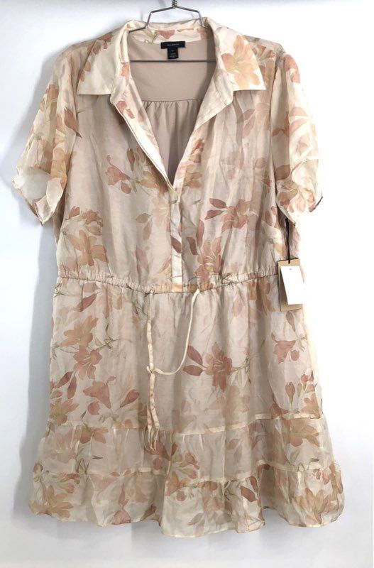 Halogen Women's Silver Pink Floral Tencel Tiered Drawstring Dress NWT Sz 1X
