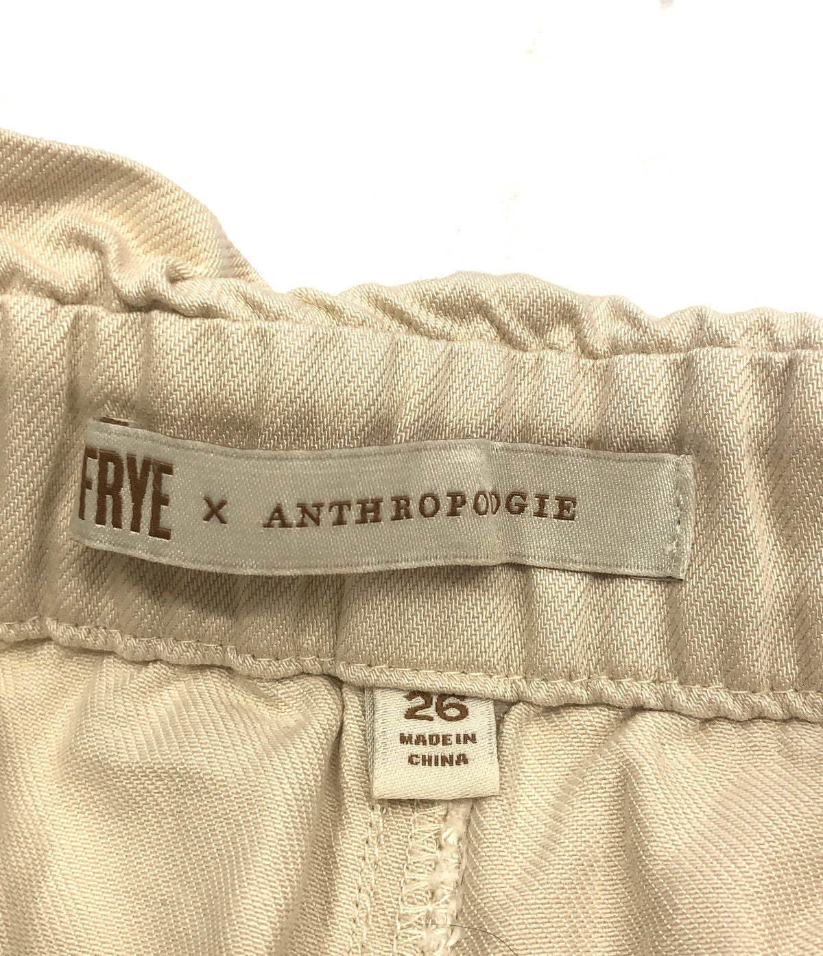 Frye x Anthropologie Women's Beige Cotton Rayon Paperbag Waist Shorts Sz 26