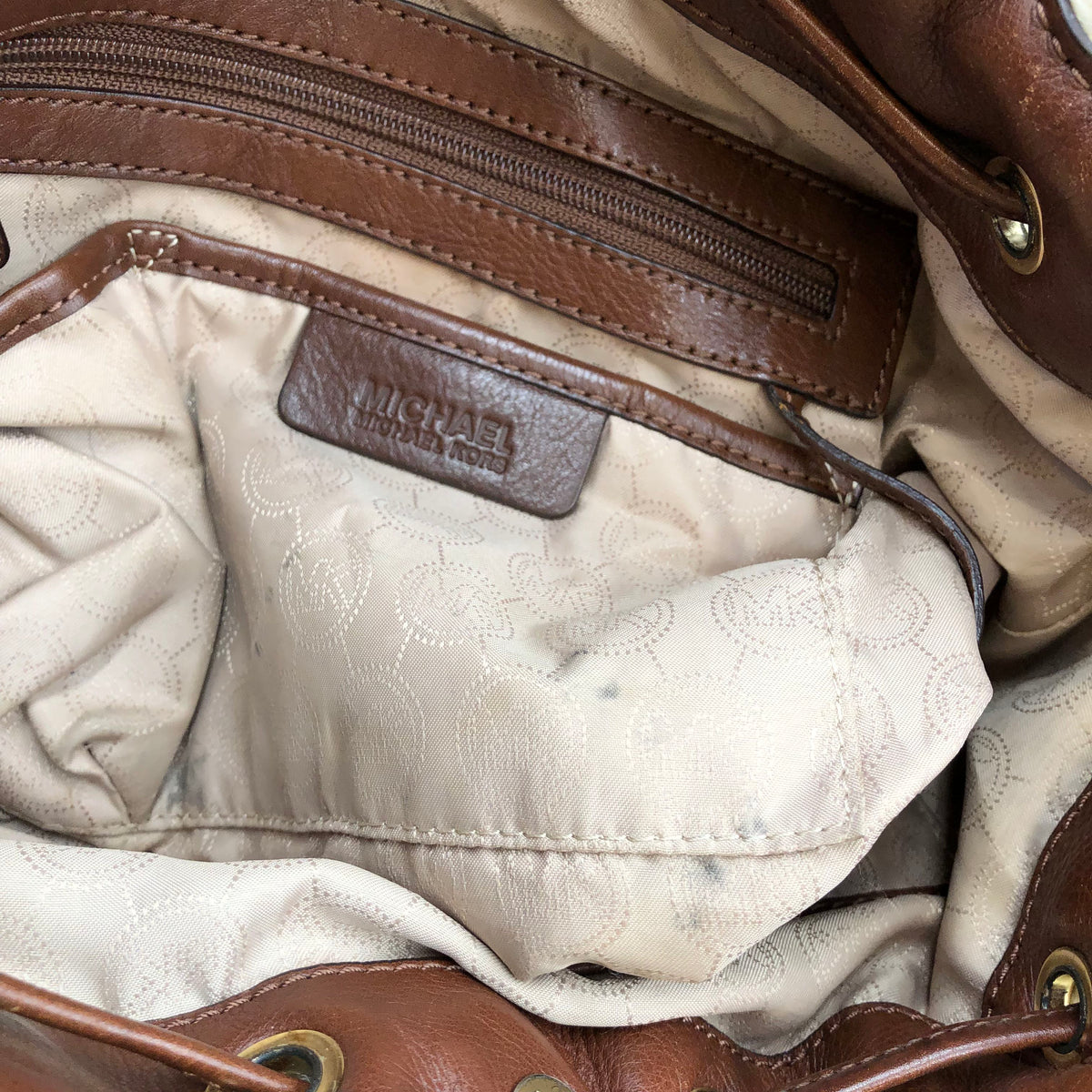 Michael Kors Beige Knit Yarn & Brown Leather Shoulder Bag w/ Gold Accents (+COA)