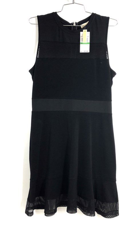 Michael Kors Women's Black Fit & Flare Sleeveless Mesh Insert Dress NWT Sz L