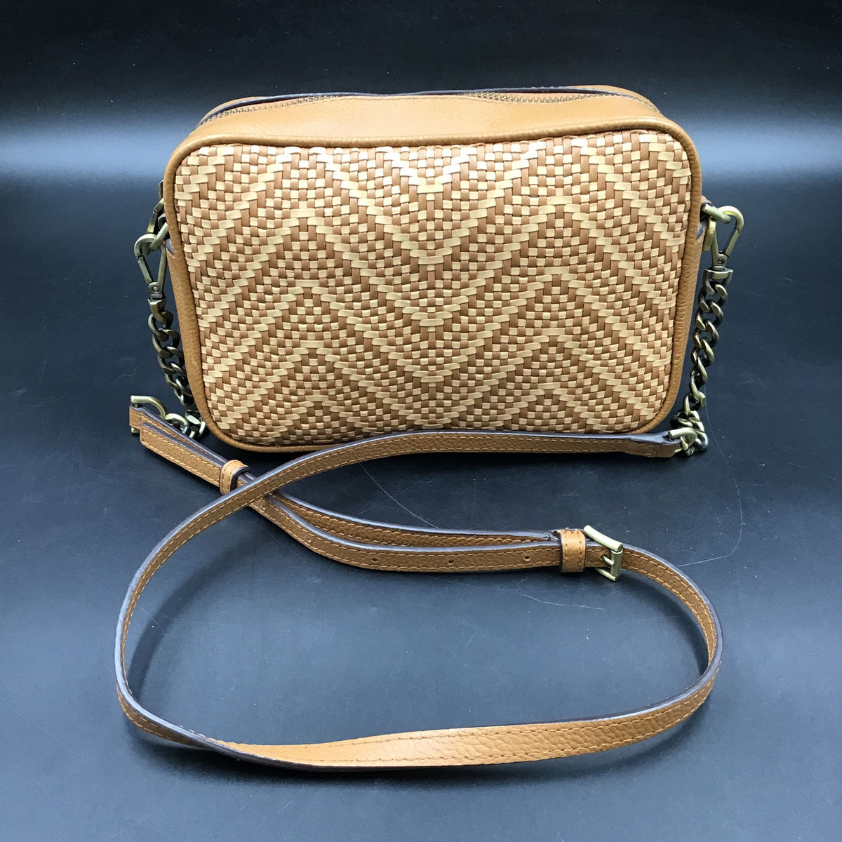 Michael Kors Brown Leather 'Ginny Woven' Crossbody Bag (+COA)