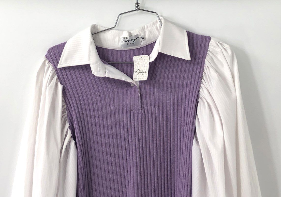 margo BARIDON Women's Lavender Puff Sleeve Ribbed Polo Top NWT Sz XS