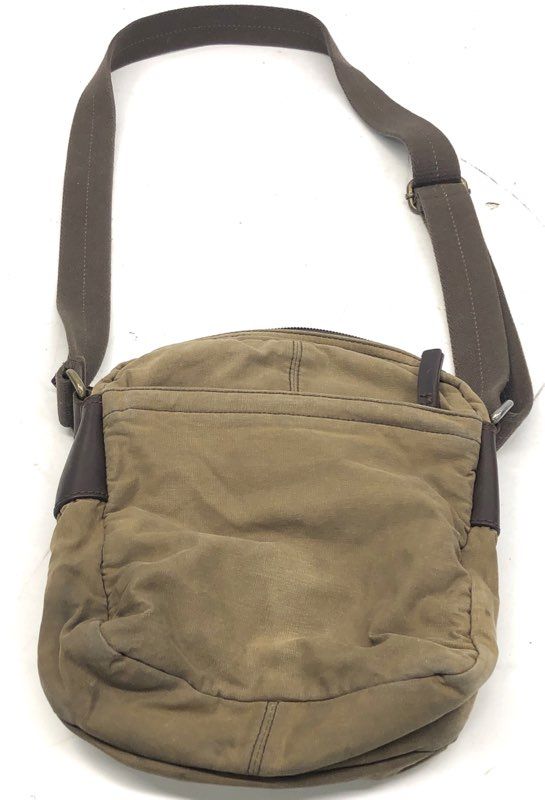 Fossil Olive Green Canvas Leather Messenger Crossbody Bag Flap Multi Pocket