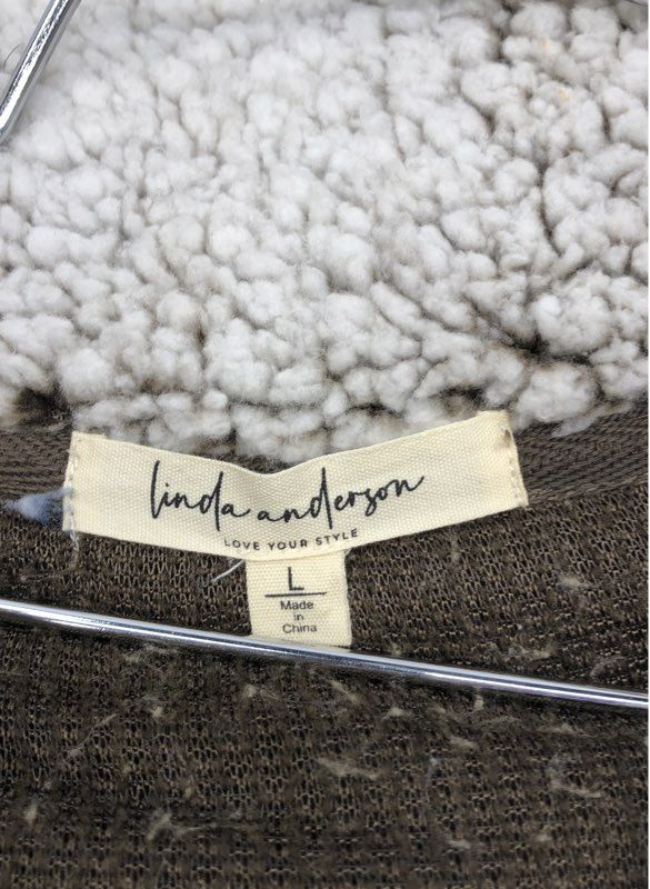 Linda Anderson Women's Brown White Sherpa Fleece 1/4 Zip Pullover Jacket Sz L