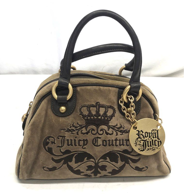 Vintage 2000s Juicy Couture Olive Velour Crown Embroidered Bowler Satchel Bag