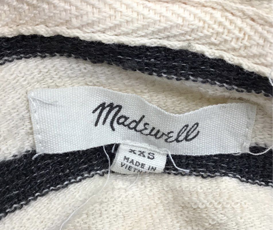 Madewell Women's Striped Hooded Pullover Shirt Cream Navy Pockets XXS
