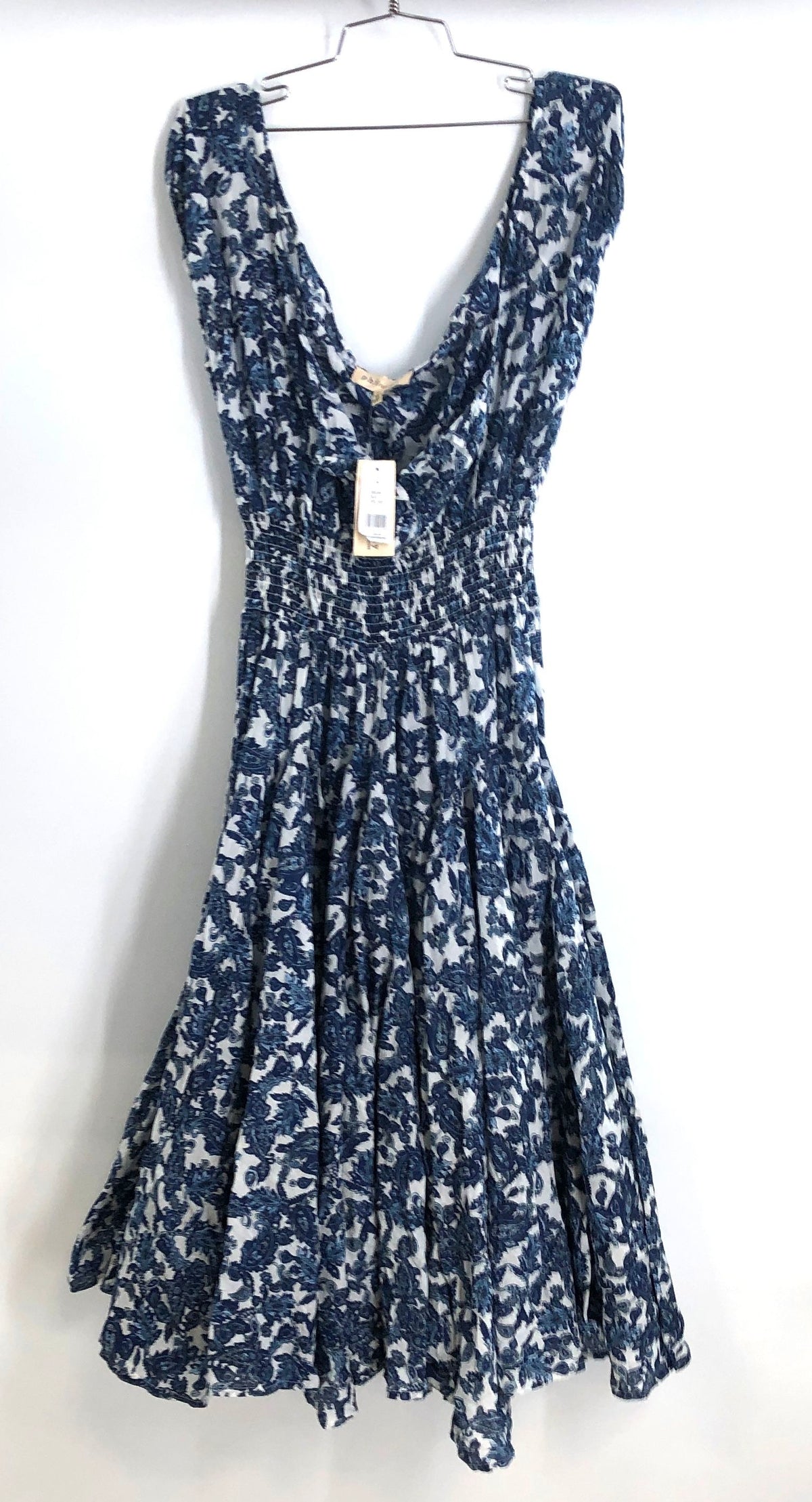 Philosophy Republic Clothing Women's Blue Paisley Smocked Maxi Dress Sz L NWT