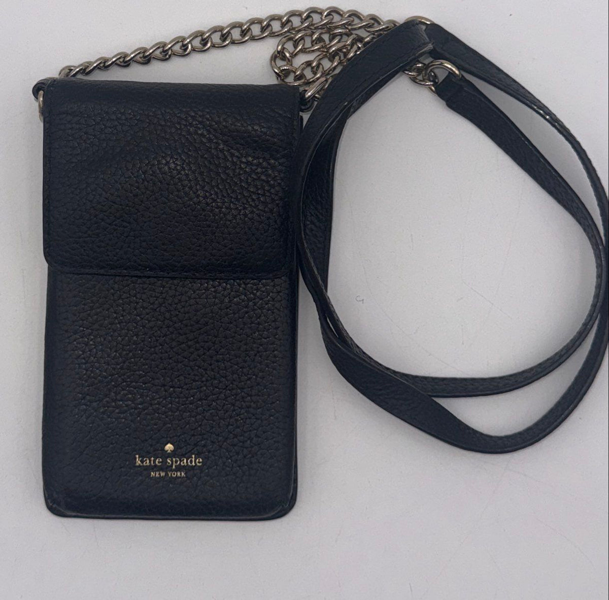Kate Spade Black Pebbled Leather Phone Crossbody Bag Gold Hardware Small