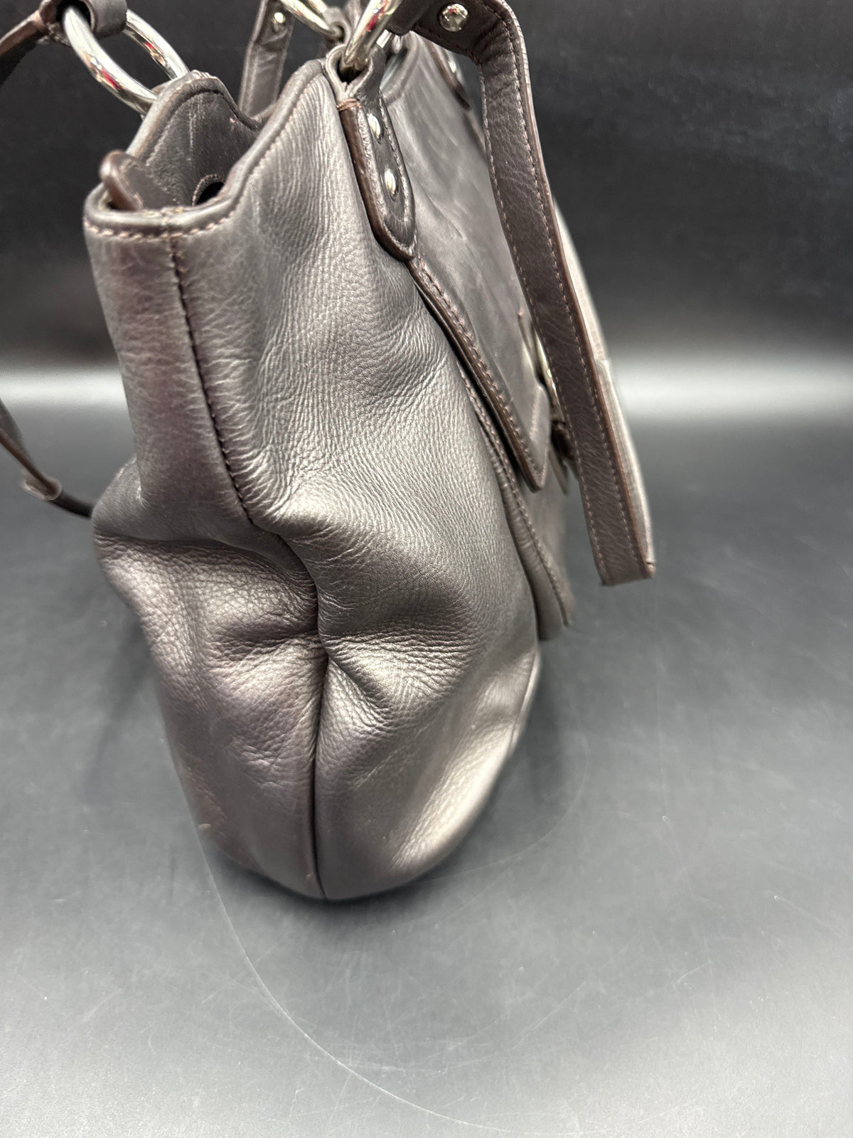Coach Metallic Leather Park Metro Shoulder Bag Pewter Silver F24361 COA
