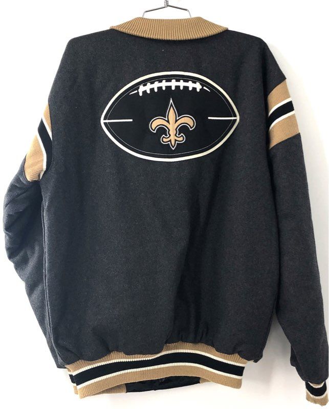 NFL New Orleans Saints Reversible Varsity Jacket Gray Wool Blend Sz S