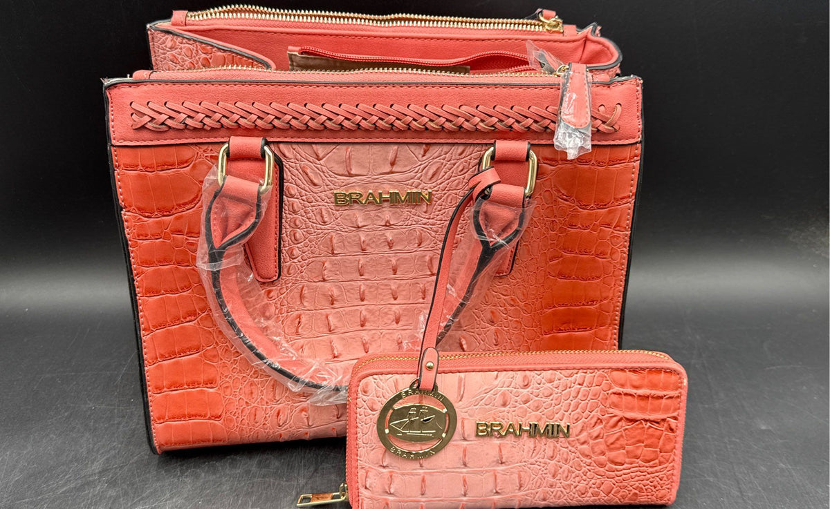 NWT Brahmin INSPIRED Faux Crocodile Embossed Satchel & Wallet Set
