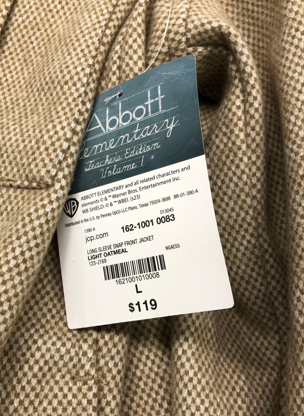 Abbott Elementary Unisex Snap Front Jacket Light Oatmeal Teachers Edition NWT