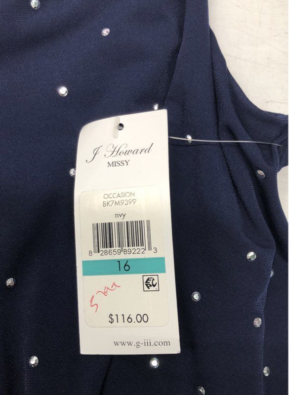 J. Howard Women's Navy Blue Rhinestone Tiered Dress BK7M9399 NWT Sz 16