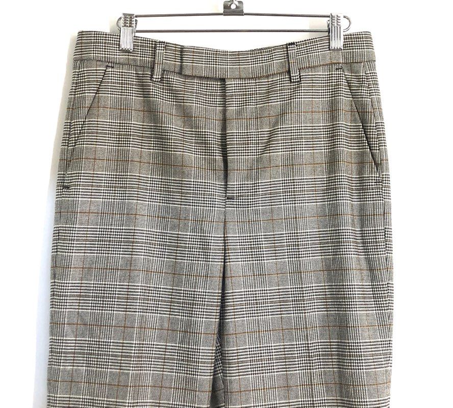 Zara Woman Women's Trousers Grey Brown Glen Check Plaid Cuffed Straight Leg Sz 4
