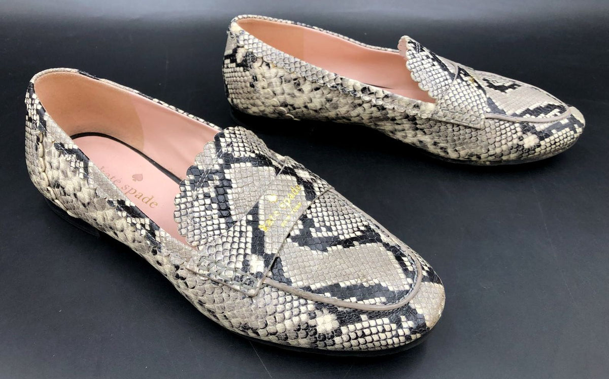 Kate Spade &#39;Cara Flora&#39; Women&#39;s Grey Snake Print Leather Flats - Sz 8.5B (+COA)