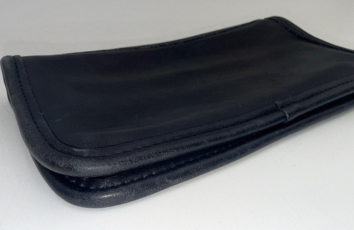 Vintage Coach Black Leather Legacy Pouch Clutch Bag Striped Lining Brass