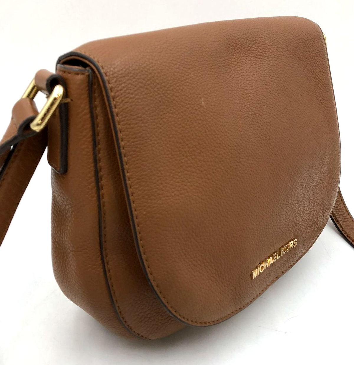 Michael Kors Brown Pebbled Leather Crossbody Bag with Gold-Tone Hardware (+COA)