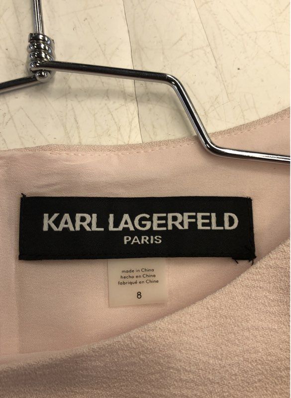 NWT Karl Lagerfeld Paris Pink Ruffle Bell Sleeve Crepe Sheath Dress Women's 8