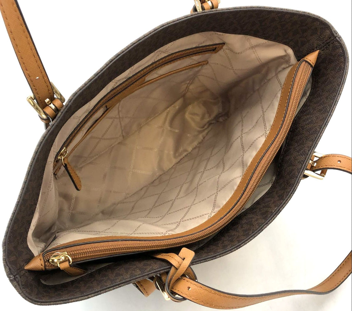 Michael Kors Jet Set Brown Signature Print Tote with Gold-Tone Accents (+COA)