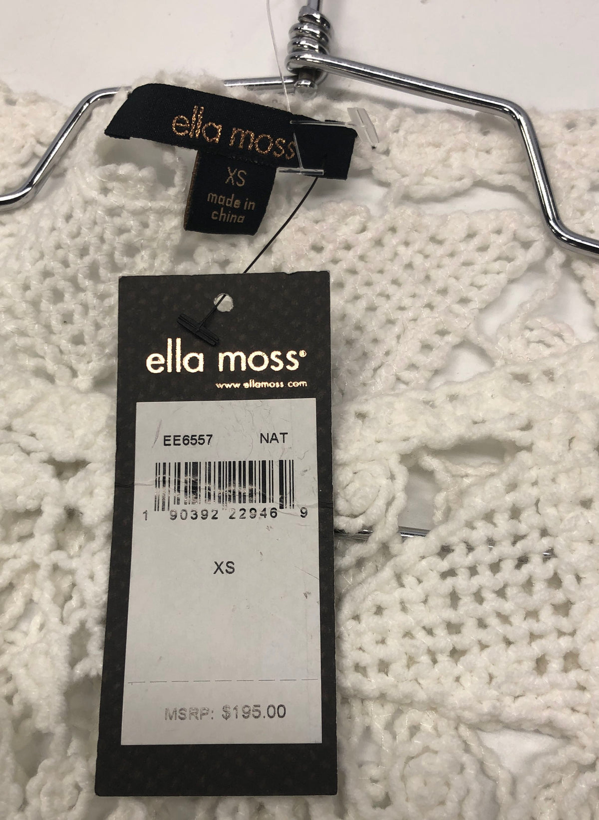 Ella Moss Women's White Open Knit Crochet Sweater Boho Long Sleeve Sz XS NWT
