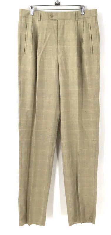 NWT Bachrach Men's Gray Beige Plaid Wool Dress Pant - Size 34W