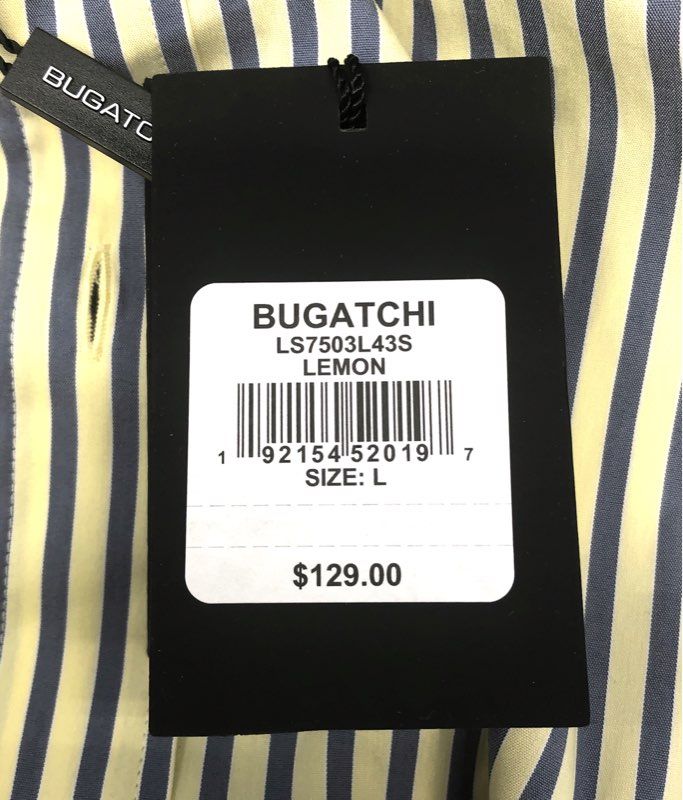 Bugatchi Men's Long Sleeve Button Down Shirt Lemon Striped Shaped Fit NWT Sz L