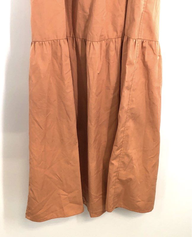 Janessa Leone Women's Terracotta Tiered Cotton Maxi Dress Racerback Pocket Sz 1
