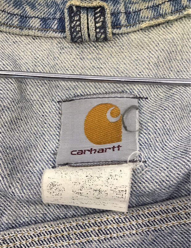 Vintage 90s Carhartt Distressed Light Wash Denim Trucker Jacket Sz L