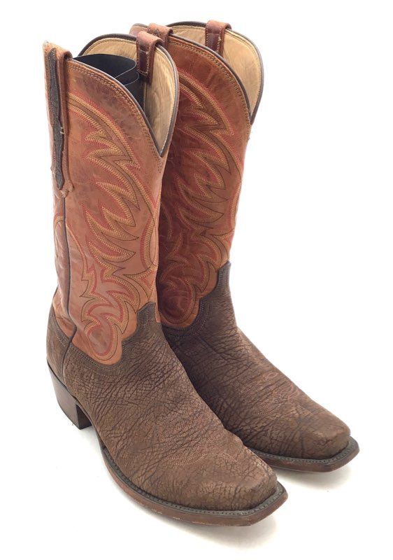Lucchese Heritage Brown Elephant Leather Square Toe Cowboy Boots Men's Size 9 D