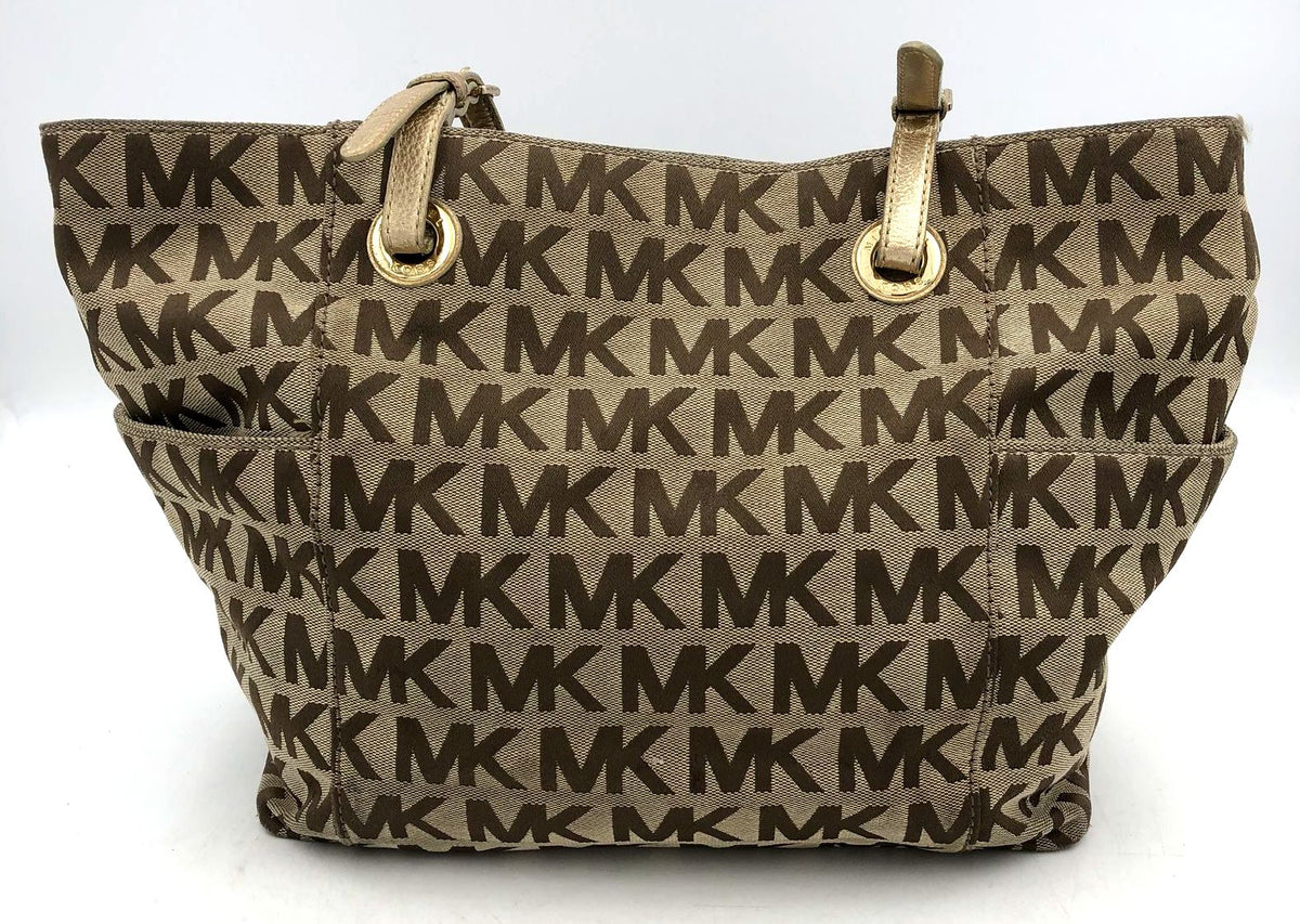 Authentic Michael Kors Luxury Women&#39;s Tan Brown Canvas Tote Bag - COA Included