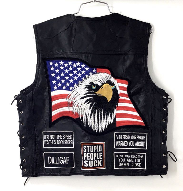 Vintage Diamond Plate Buffalo Leather Motorcycle Vest Patched Side Lace Sz M
