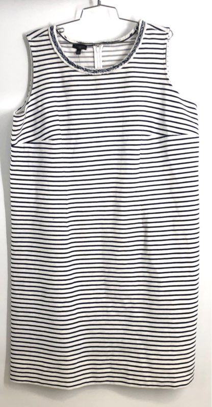 Talbots Women's White Navy Blue Striped Braided Trim Sleeveless Dress NWT Sz 16W