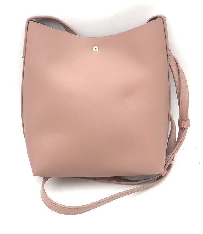 Samara Blush Pink Vegan Leather Minimalist Crossbody Bucket Bag Small