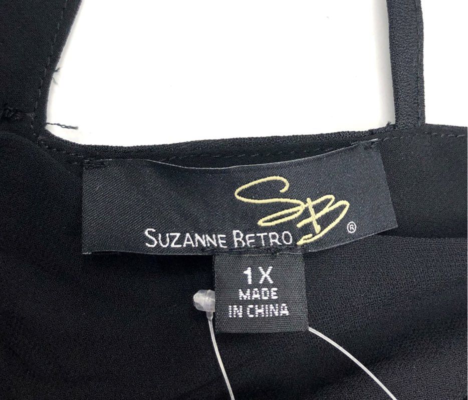 Suzanne Betro Women's Black Strappy V-Neck Criss Cross Back Shift Dress NWT 1X