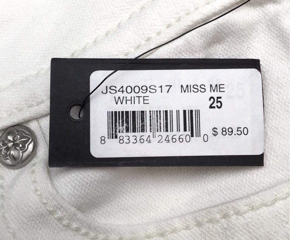NWT Miss Me Women's White Denim Signature Skinny Jeans - Size 25