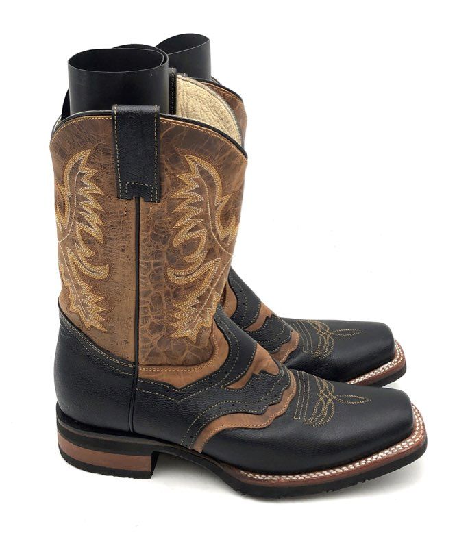 Arango Bull Renegado Black Tan Leather Square Toe Cowboy Boots Men's Size 8.5