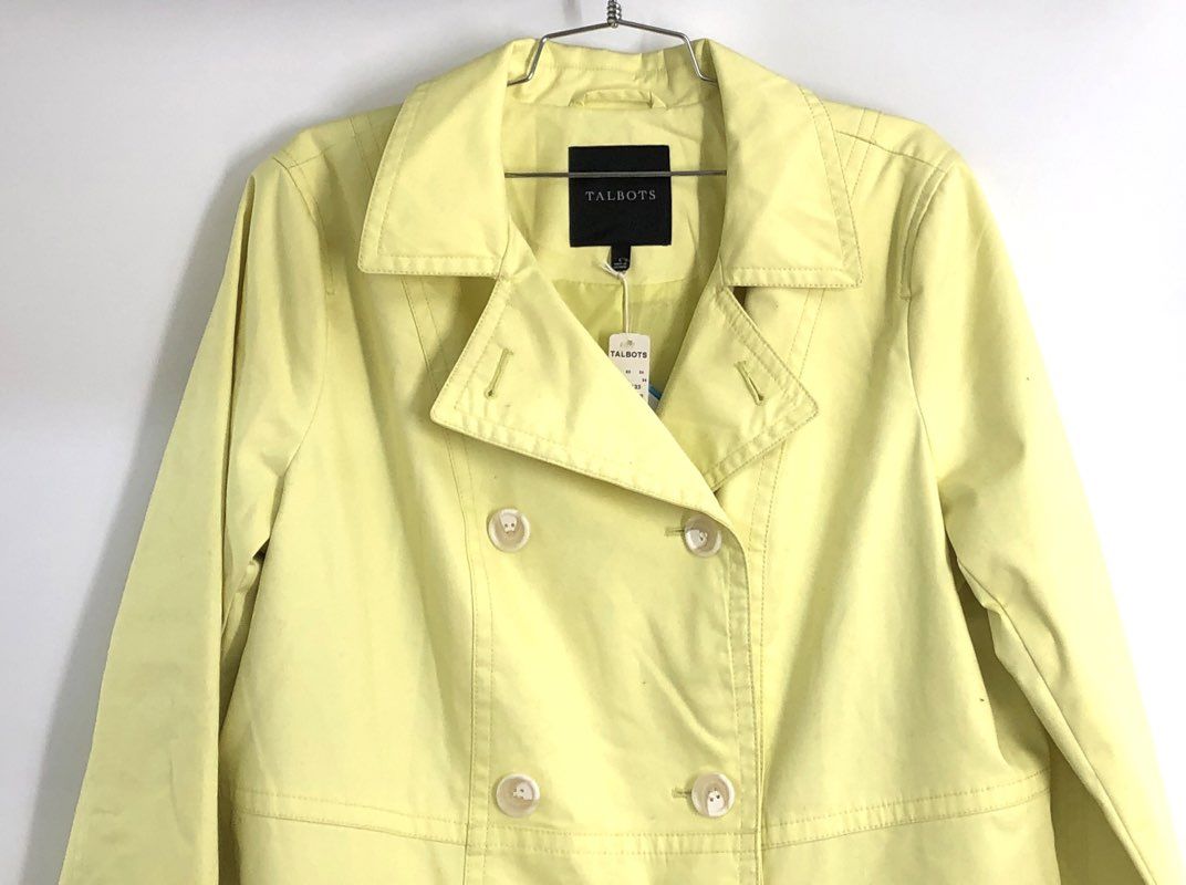 Talbots Women's Yellow Water-Resistant Rainwear Double Breasted Jacket NWT Sz L