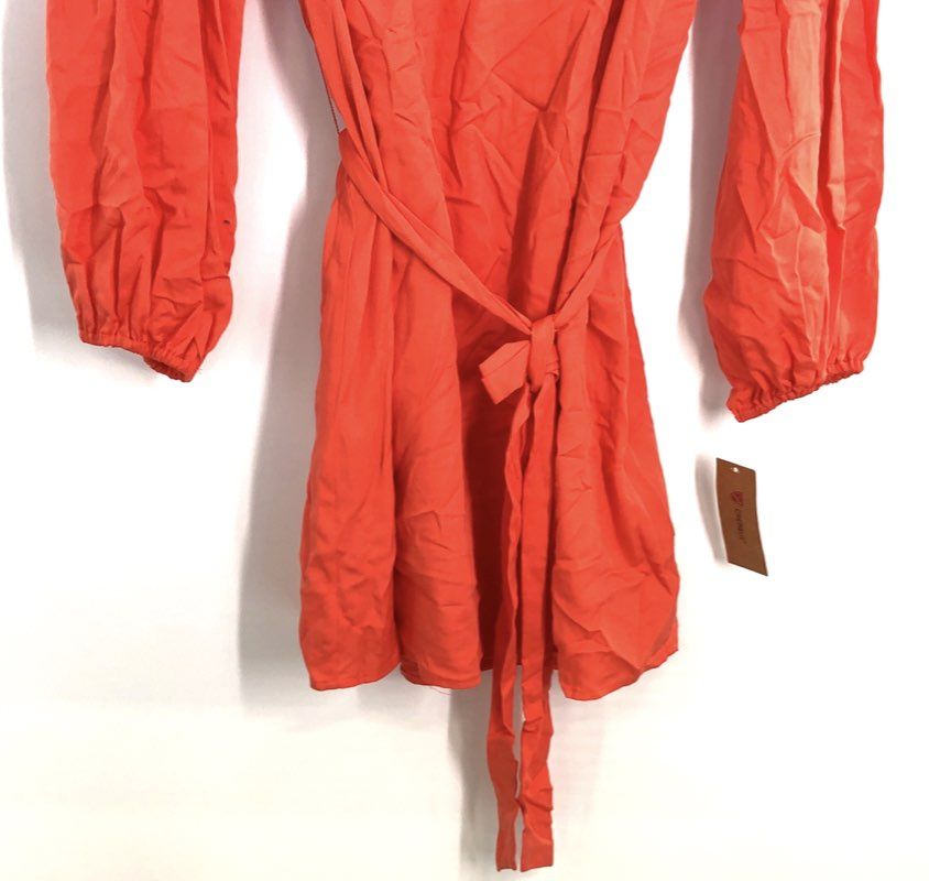 Cremieux Women's Orange Long Sleeve Belted Lyocell Tencel Mini Dress NWT Sz L