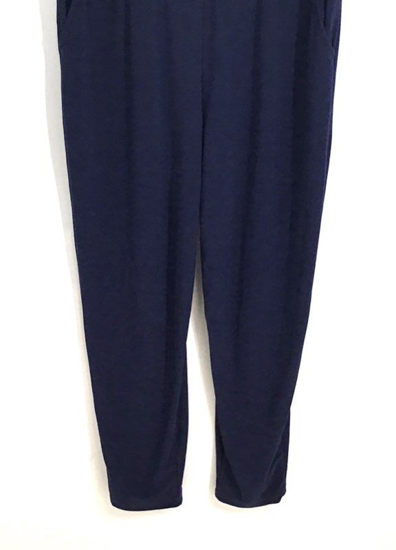 Clara Sunwoo Women's Navy Blue Soft Knit Jumpsuit Back Strap Pocket NWT Sz M