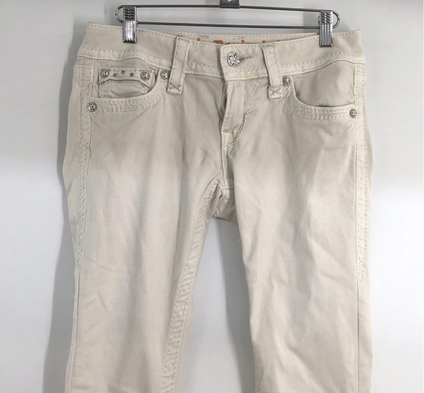 Rock Revival Women's Celinda AK10 Ankle Skinny Off White Flap Pocket Jeans Sz 27