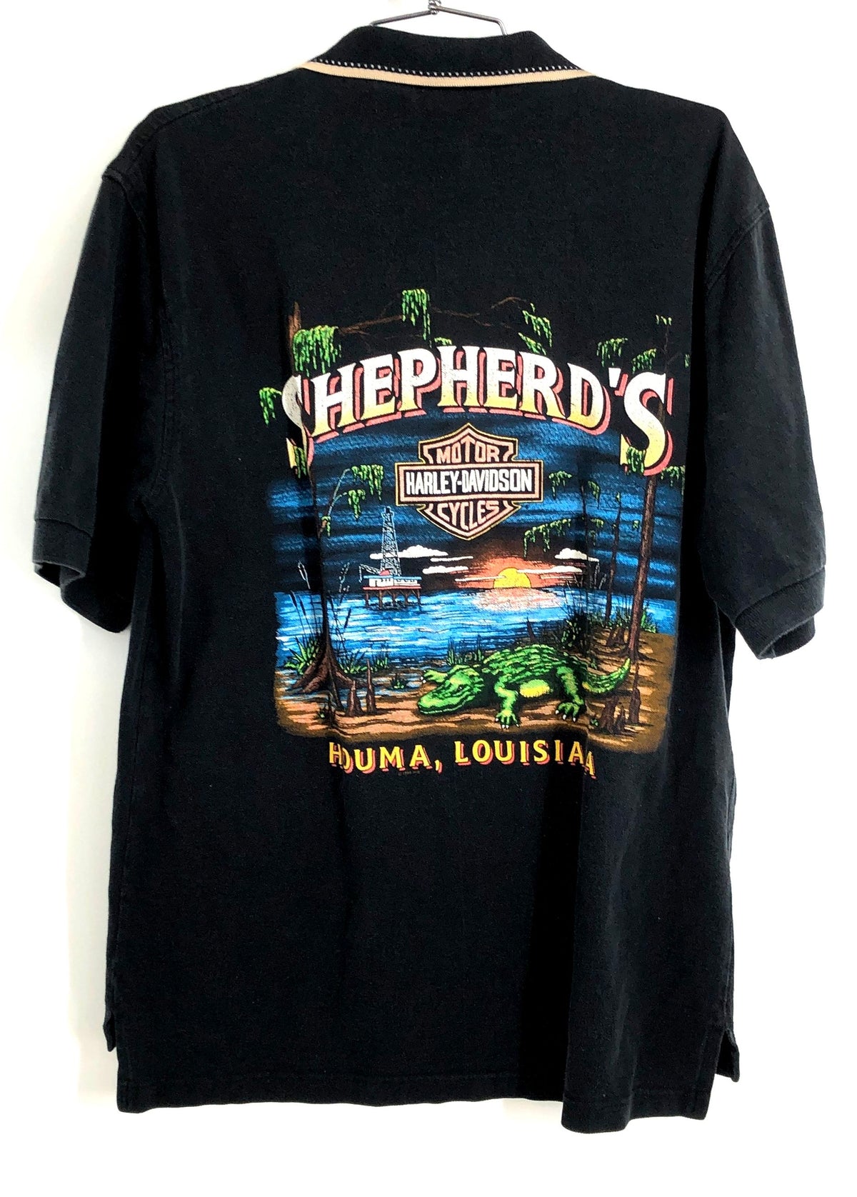 Vintage 90s Harley-Davidson Houma Louisiana Swamp Alligator Polo Shirt Sz L