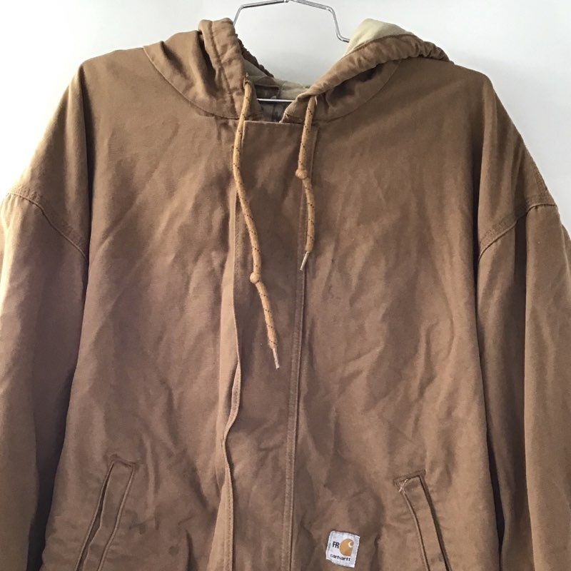 Carhartt Men&#39;s Brown Flame-Resistant Hooded Bomber Jacket - Size Measured