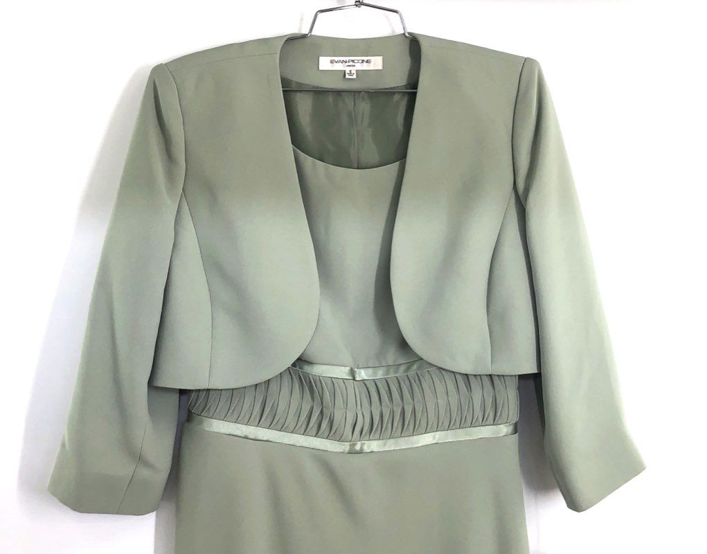 Evan-Picone Women's 2 PC Dress Set Sage Green Bolero Jacket Sheath NWT Sz 6