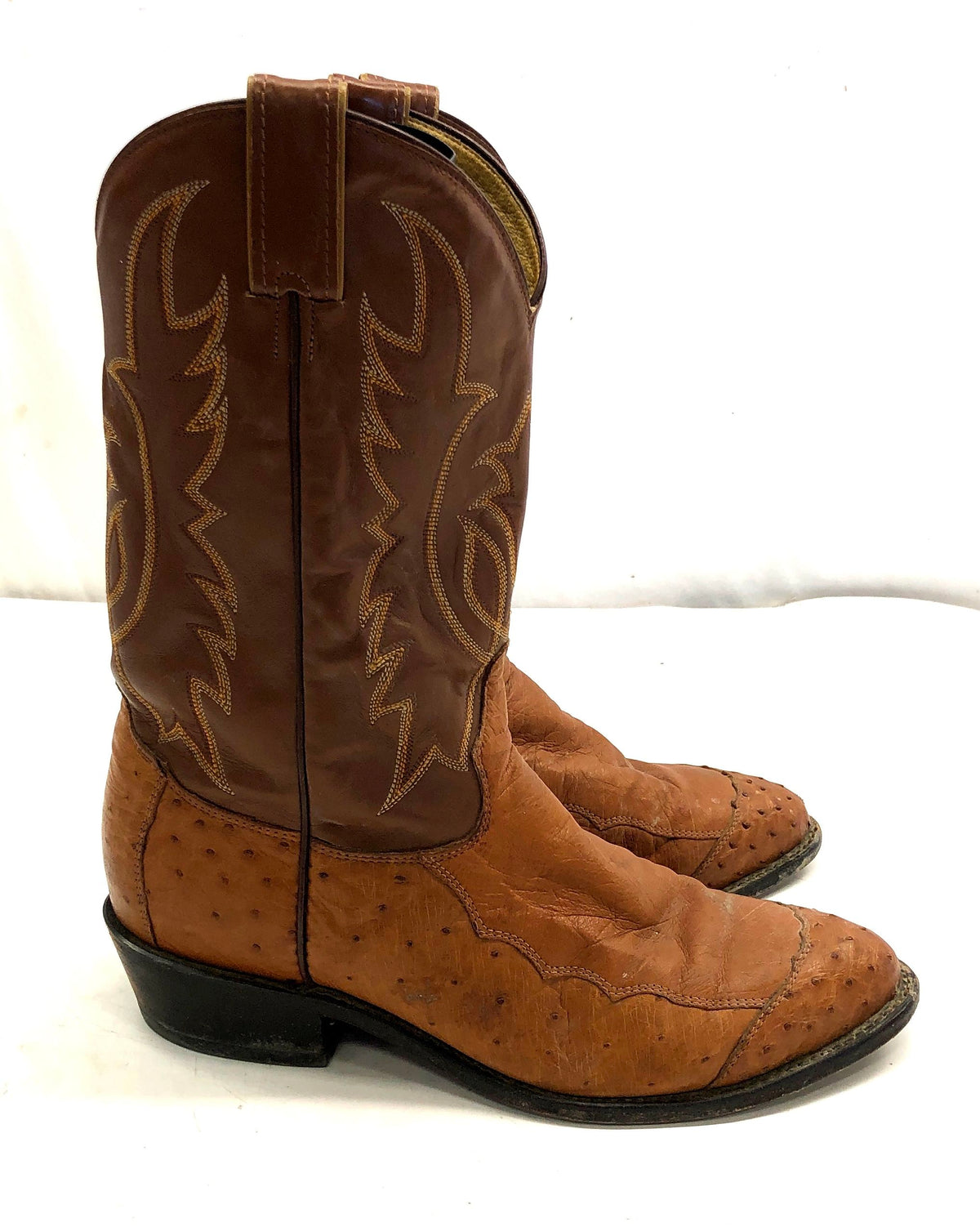 Tony Lama Brown Ostrich Leather Western Cowboy Boots USA Made Size 11 D