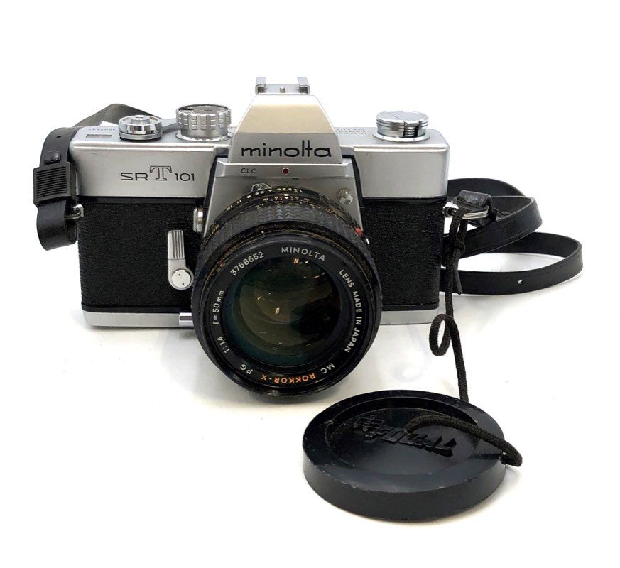 Vintage Minolta SRT 101 35mm SLR Camera with 50mm 1.4 & Focal 28mm Lenses