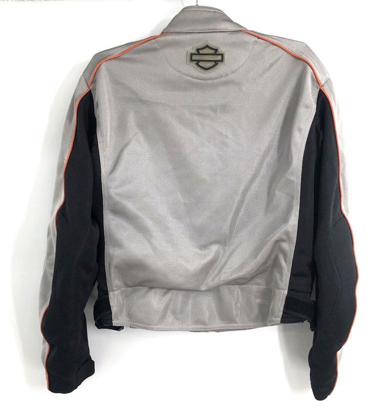 Harley-Davidson Silver Mesh Riding Jacket Orange Piping Bar & Shield Sz L