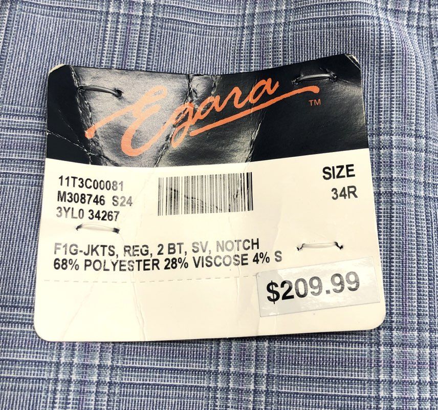 Egara Men's Blue Plaid Skinny Fit Stretch Blazer Sport Coat Jacket Sz 34R NWT