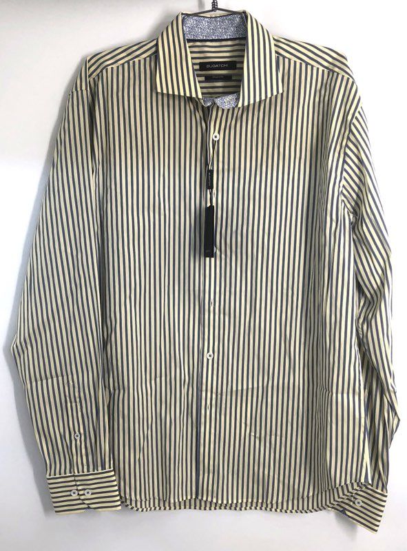 Bugatchi Men's Long Sleeve Button Down Shirt Lemon Striped Shaped Fit NWT Sz L