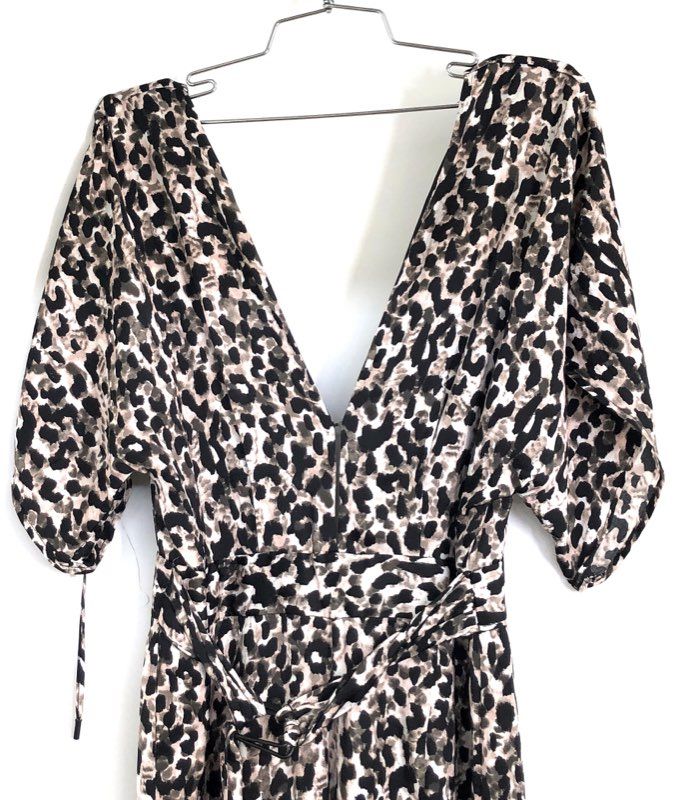 Red Carter Women's Black Leopard Print Deep V-Neck Maxi Dress NWT Sz S