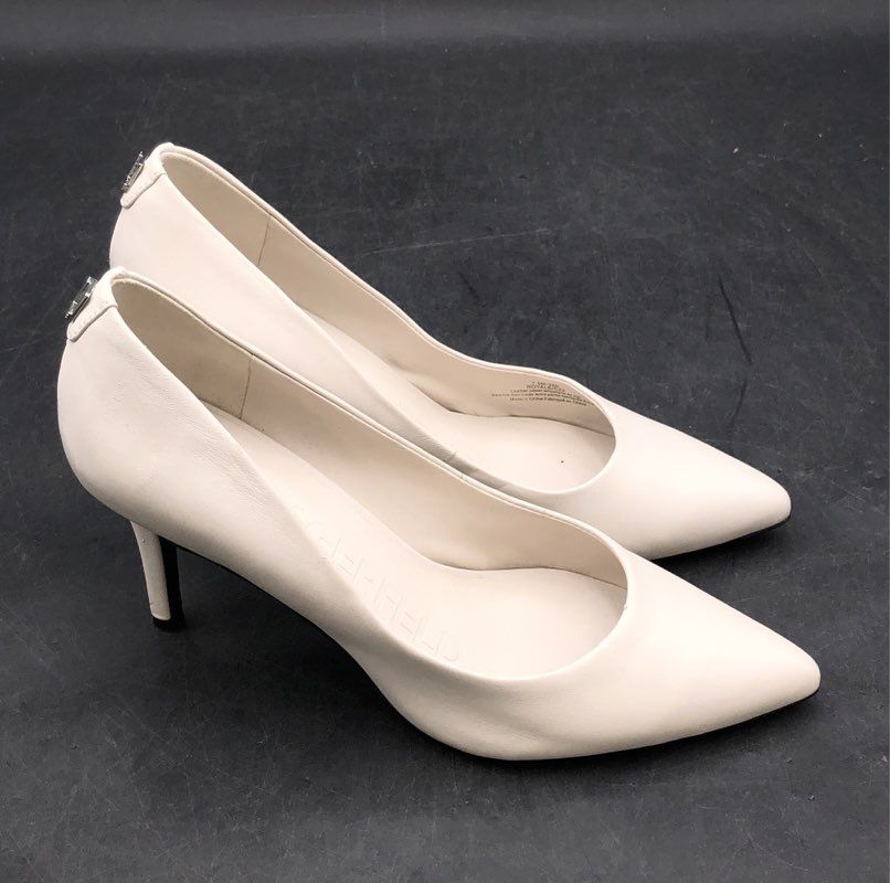 Karl Lagerfeld Paris Royale Off White Leather Pointed Toe Pumps Size 7.5